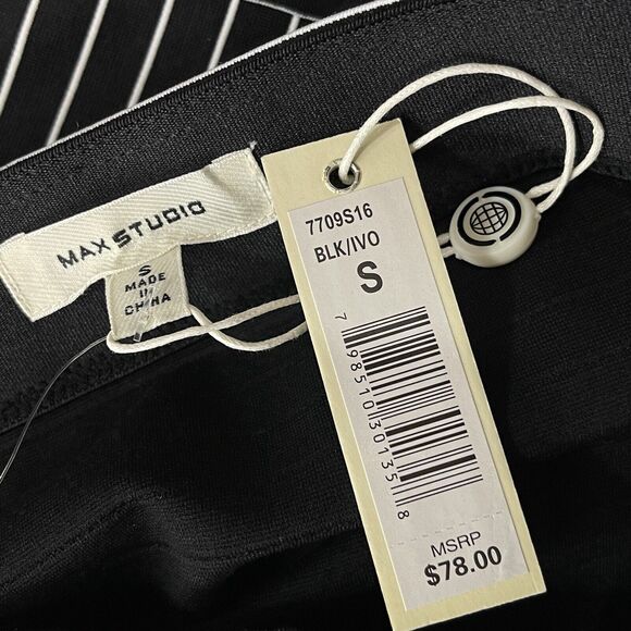 Max Studio Small Pencil Skirt Striped Knee Length Stretch Elastic Waist Black - Picture 3 of 5